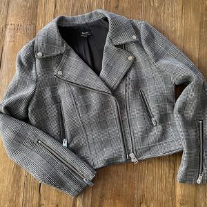 Bardot classic biker jacket Houndstooth with zippers and buckles